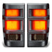 Front view of Jeep Comanche MJ LED Tail Lights with tinted lens and brake lights on