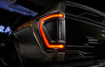 Close up of Flush Style LED Tail Lights for 2021-2024 Ford F-150 installed and running lights on