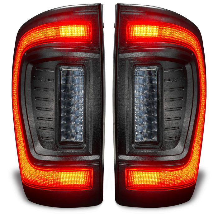 Front view of Flush Style LED Tail Lights for 2016-2023 Gen 3 Toyota Tacoma with brake lights on