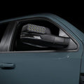 Close-up of LED Off-Road Side Mirror Ditch Lights installed on a RAM TRX