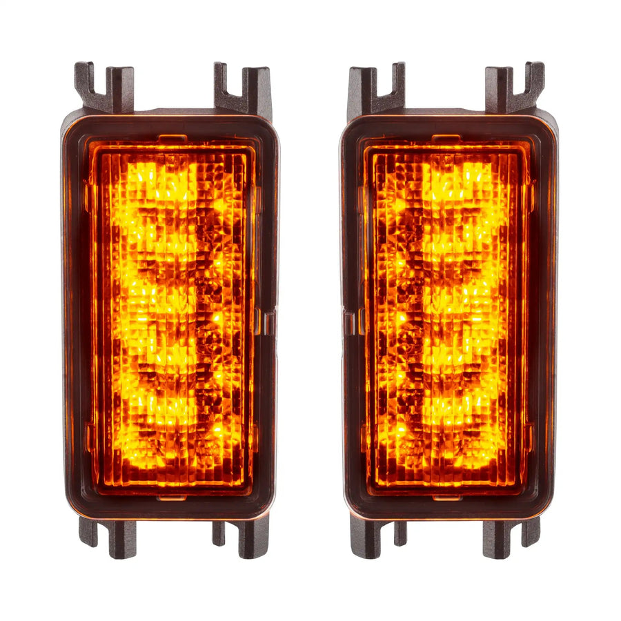 Front product view of Dual Function Amber/White Reverse LED Module for Jeep Wrangler JL Flush Tail Lights with amber LEDs