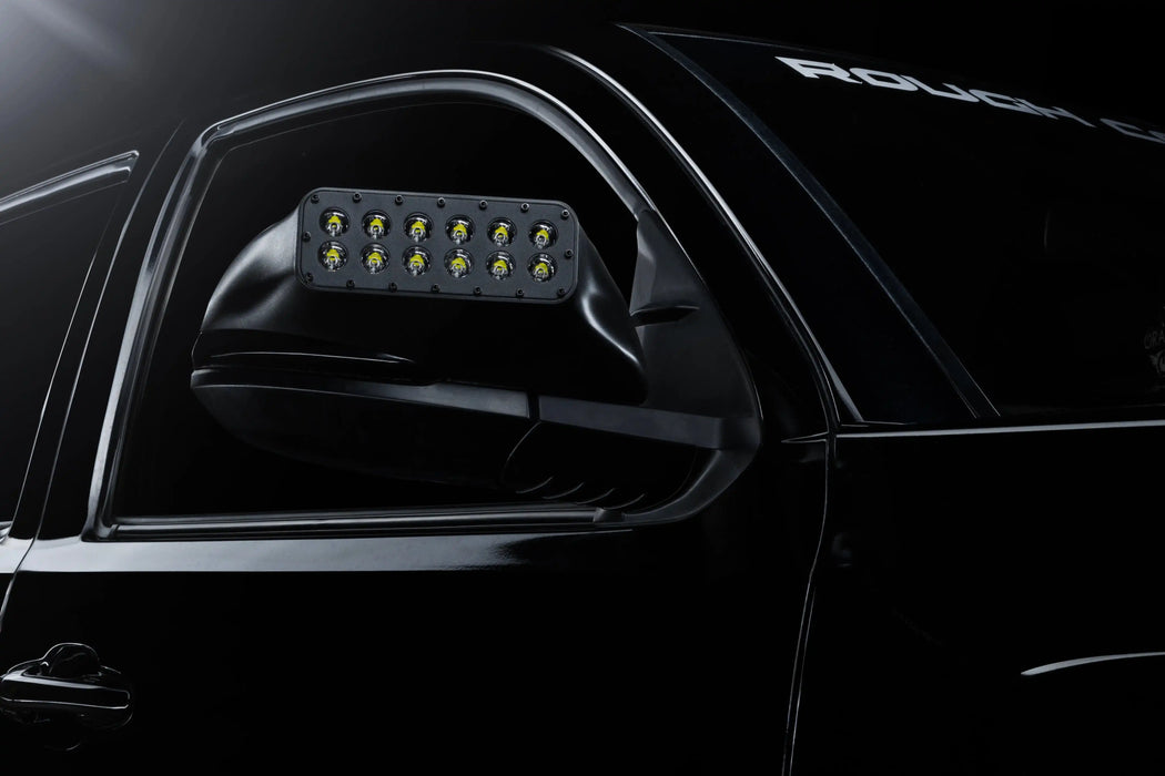 Close up of LED Off-Road Side Mirror Ditch Lights installed on Toyota Tacoma