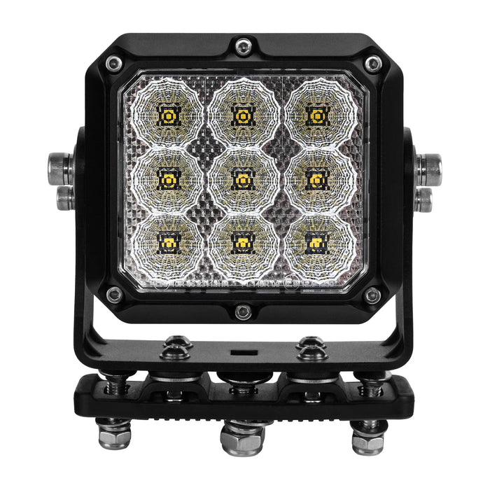LED work light with hexagonal pattern on a white background