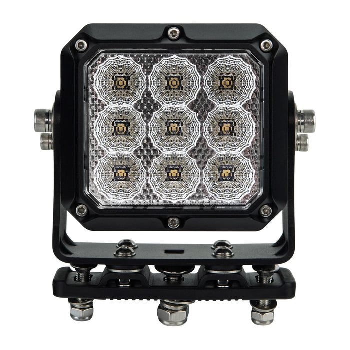 Cube-shaped LED work light with multiple lights on a white background
