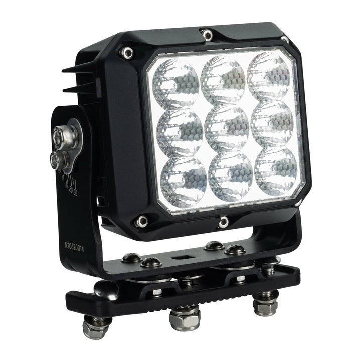 Black off-road light fixture with LED elements on a white background