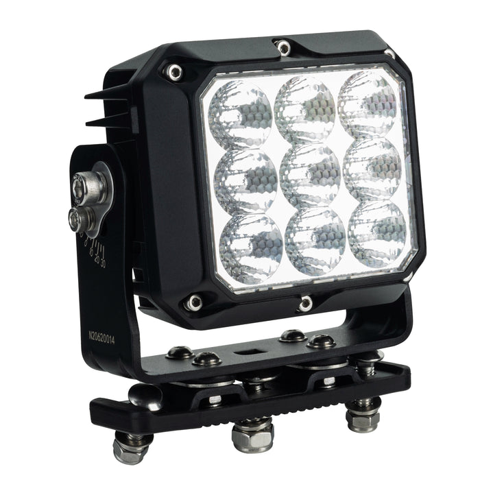 Black off-road light fixture with LED elements on a white background