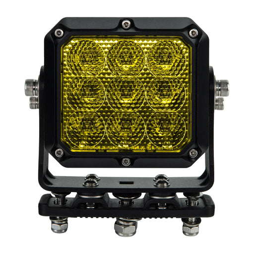 Yellow square light with black frame on a white background