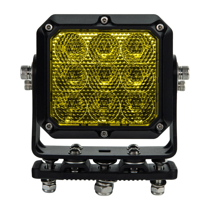 Yellow square light with black frame on a white background