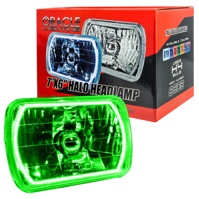 Sealed Beam 7x6 H6054 Headlight with Pre-Installed SMD Halo - green LED