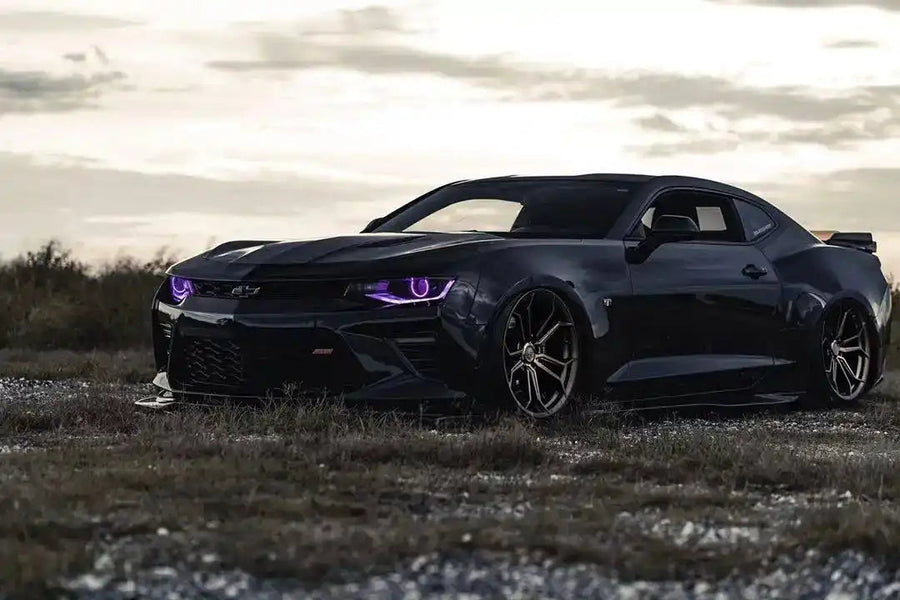 Camaro lurking with purple projector halos with DRL