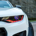 Close-up of camaro with blue demon eye projector
