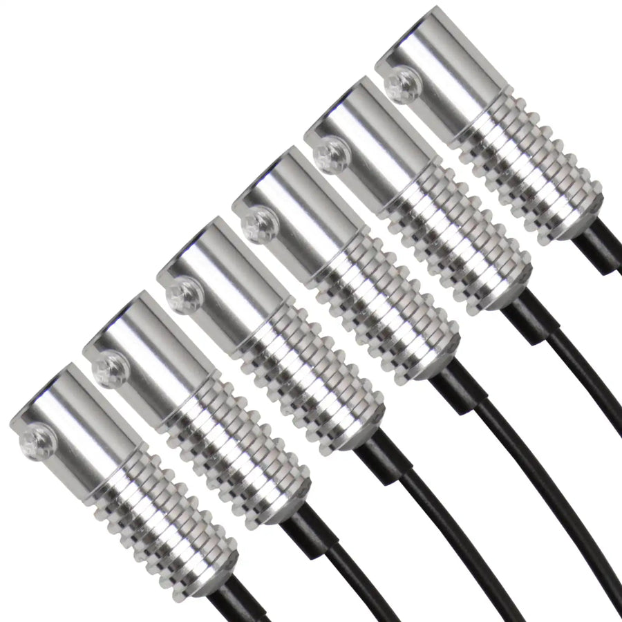 Close-up on six Fiber Optic LED Light Heads.
