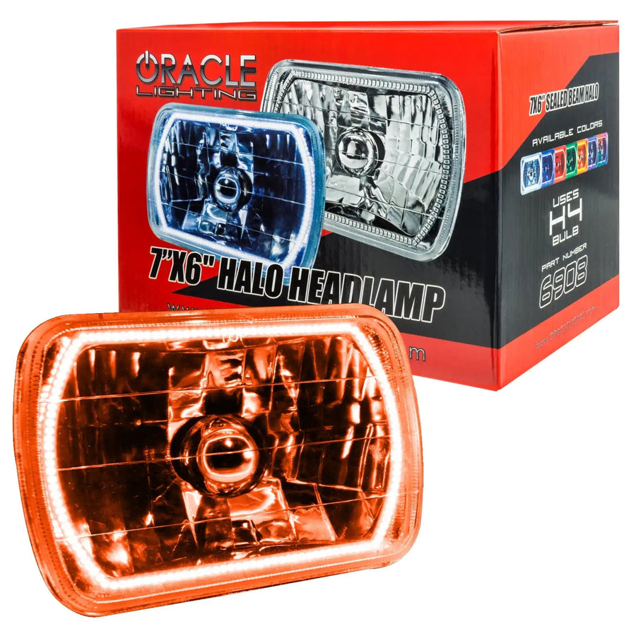 Sealed Beam 7x6 H6054 Headlight with Pre-Installed SMD Halo - amber LED