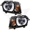 Chevrolet Camaro headlights with white LED halo rings.