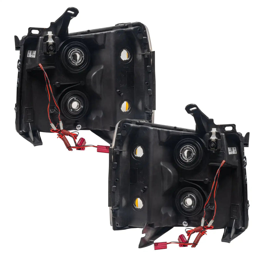 Rear view of 2007-2013 Chevy Silverado Pre-Assembled Halo Headlights - Chrome Housing