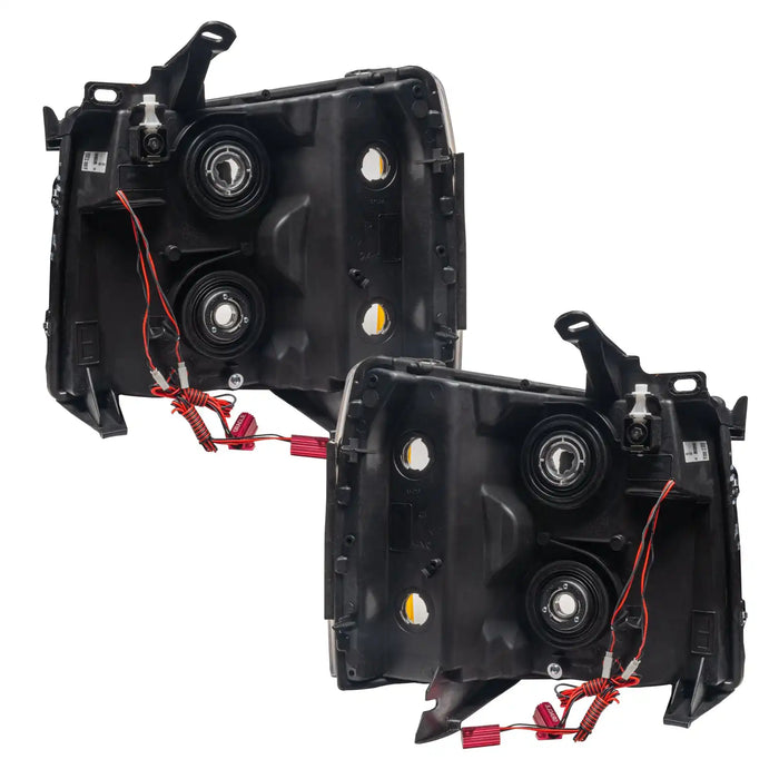 Rear view of 2007-2013 Chevy Silverado Pre-Assembled Halo Headlights - Chrome Housing