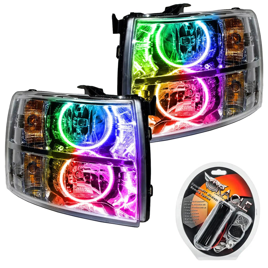 2007-2013 Chevy Silverado Pre-Assembled Halo Headlights - Chrome Housing with RF Controller.