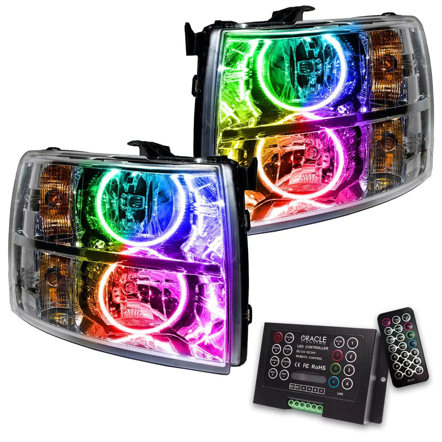 2007-2013 Chevy Silverado Pre-Assembled Halo Headlights - Chrome Housing with 2.0 Controller.