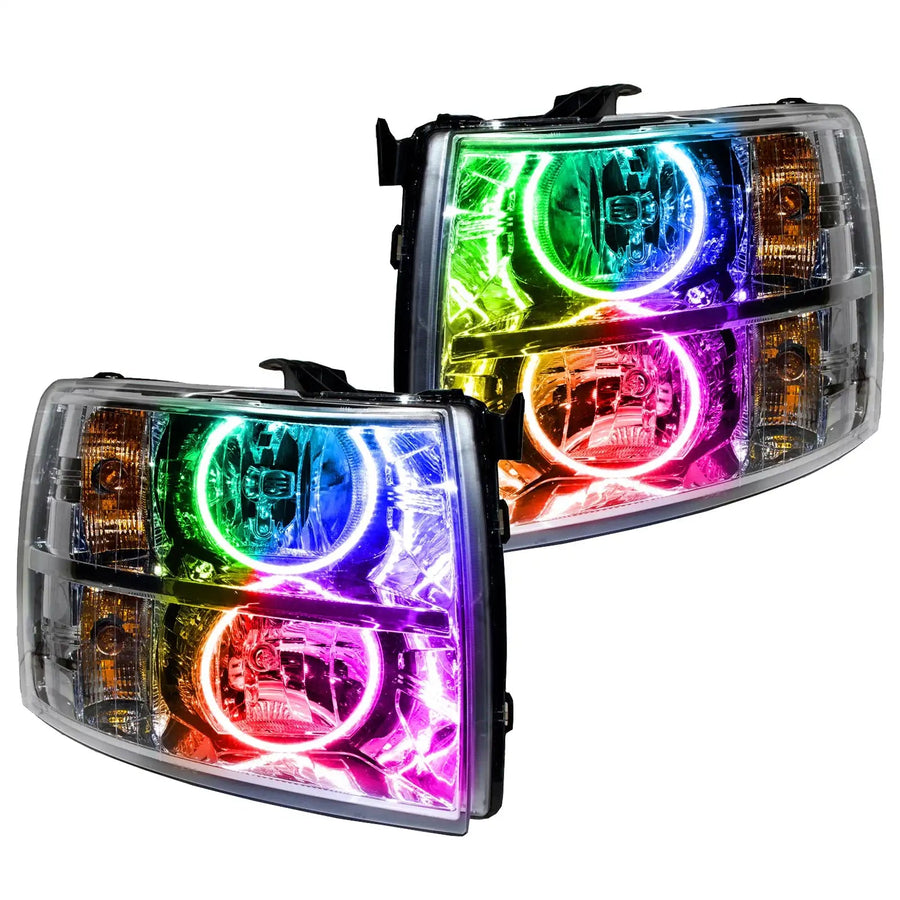 Chevrolet Silverado headlights with ColorSHIFT LED halo rings.