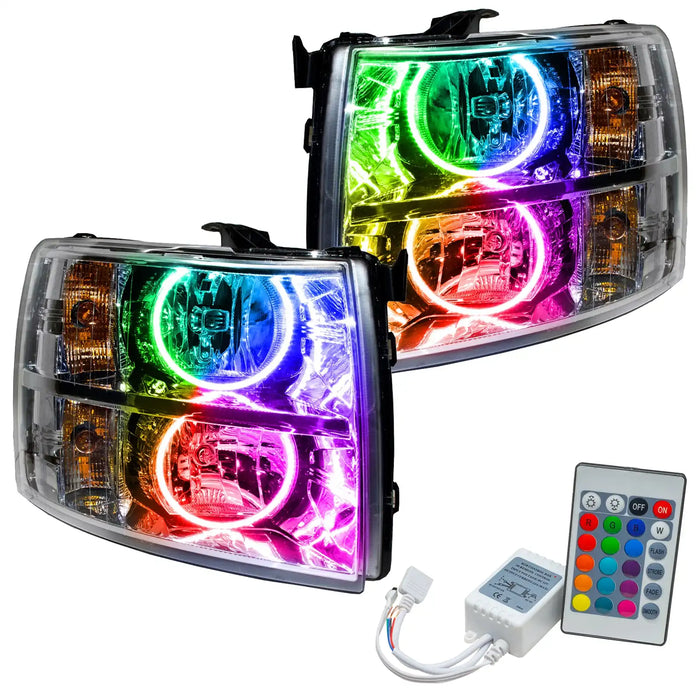 2007-2013 Chevy Silverado Pre-Assembled Halo Headlights - Chrome Housing with Simple Controller.