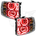 Chevrolet Silverado headlights with red LED halo rings.