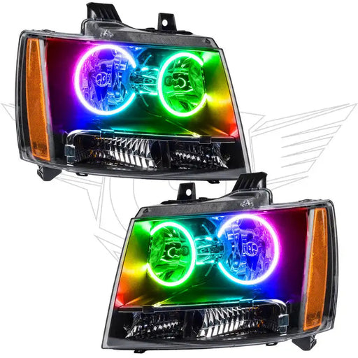 2007-2014 Chevrolet Tahoe Pre-Assembled Halo Headlights with ColorSHIFT LED halo rings.