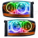 2006 Dodge Ram Pre-Assembled Halo Headlights - Chrome with ColorSHIFT halo rings.