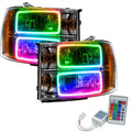 2007-2013 GMC Sierra Pre-Assembled Halo Headlights - (Square Ring Design) with Simple Controller.