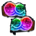 Jeep Grand Cherokee headlights with ColorSHIFT LED halo rings.