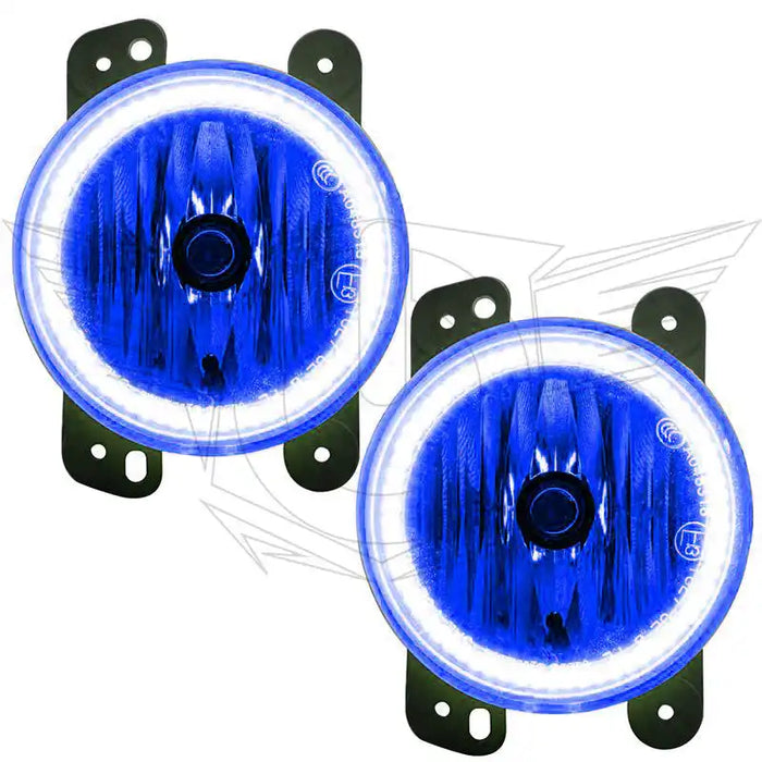 Jeep Wrangler JK fog lights with blue LED halo rings.