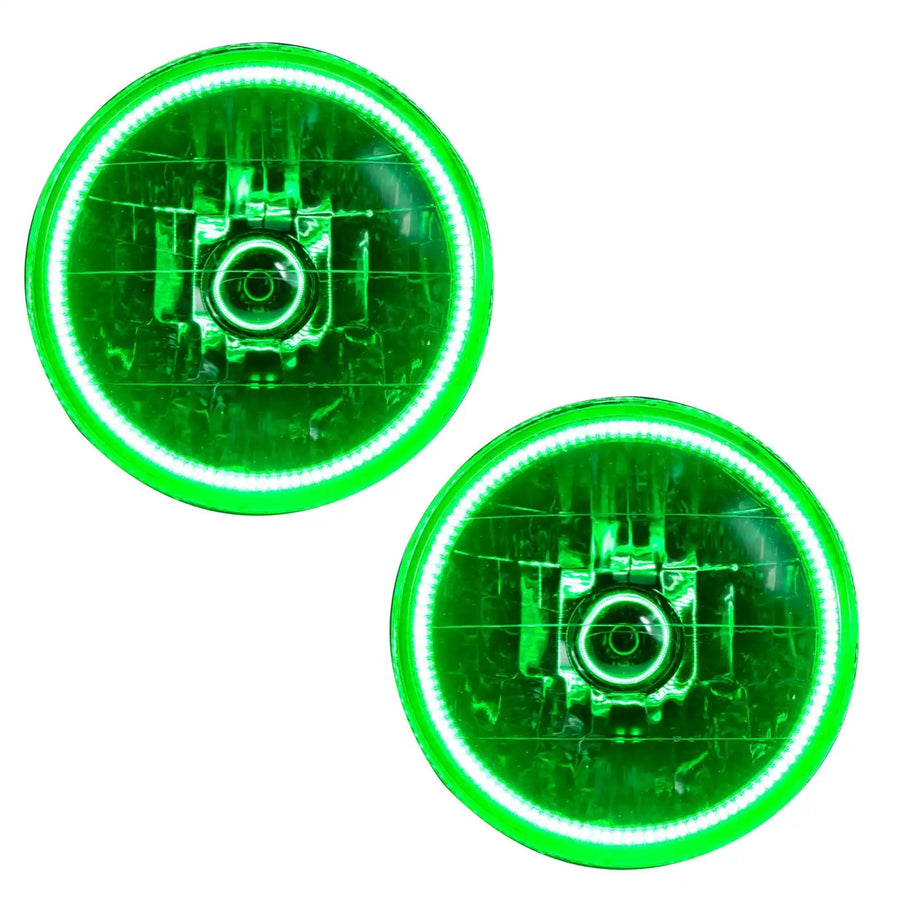 1997-2006 Jeep Wrangler TJ Pre-Assembled Halo Headlights with green LED halo rings.