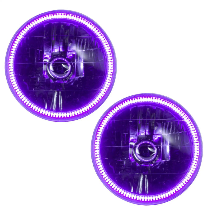 1997-2006 Jeep Wrangler TJ Pre-Assembled Halo Headlights with purple LED halo rings.