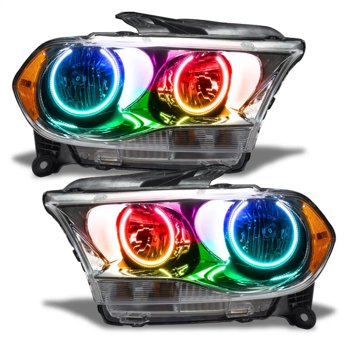 2011-2013 Dodge Durango Pre-Assembled Headlights Non-HID - Chrome Housing with ColorSHIFT LED halo rings.