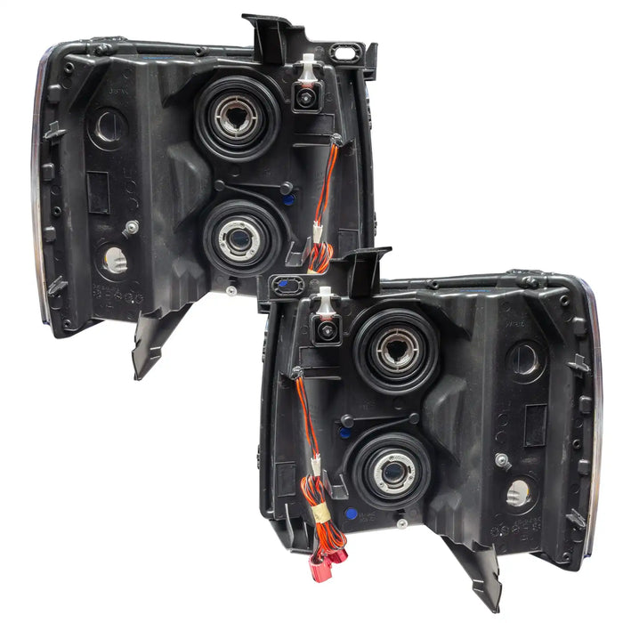 Rear view of 2007-2013 Chevrolet Silverado Pre-Assembled Halo Headlights - Black Housing