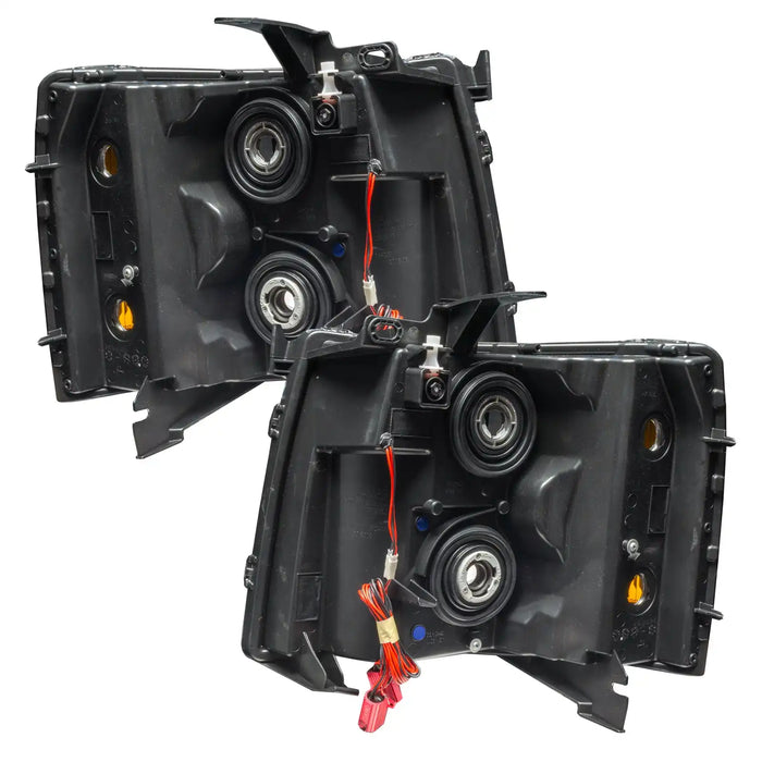 Rear view of 2007-2013 Chevrolet Silverado Pre-Assembled Halo Headlights - Black Housing