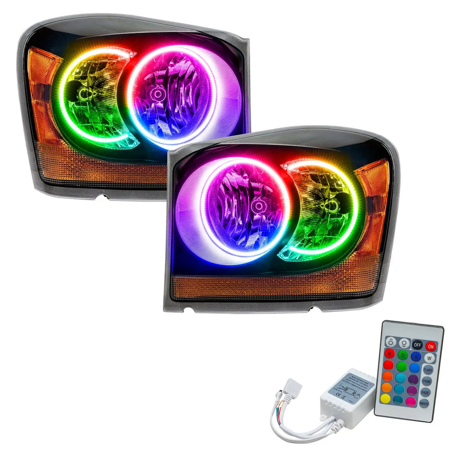 2004-2006 Dodge Durango Pre-Assembled Halo Headlights - Black Housing with Simple Controller.