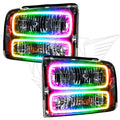 Ford Excursion headlights with ColorSHIFT LED halo rings.