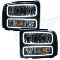 2005 Ford Excursion Pre-Assembled Halo Headlights - Black Housing with white LED halos.