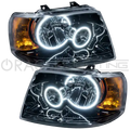 2003-2006 Ford Expedition Pre-Assembled Halo Headlights - Black Housing with white LED halo rings.
