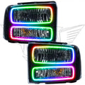 Ford Super Duty headlights with ColorSHIFT LED halo rings.