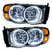 2002-2005 Dodge Ram Pre-Assembled Halo Headlights with white LED halo rings.
