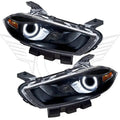 2013-2016 Dodge Dart Pre-Assembled Halo Headlights - Black Housing (Halogen Style) with white LED halo rings.