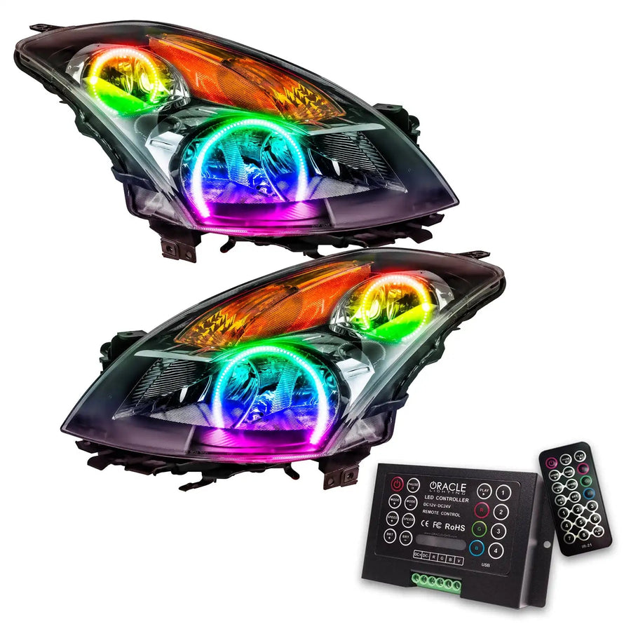 2007-2009 Nissan Altima Sedan Pre-Assembled Halo Headlights - Black Housing (Halogen) with 2.0 Controller.