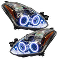 2010-2012 Nissan Altima Coupe Pre-Assembled Halo Headlights with white LED halo rings.