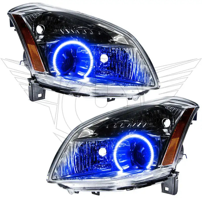 2007-2008 Nissan Maxima Pre-Assembled Halo Headlights with blue LED halo rings.