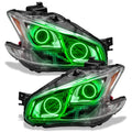 Nissan Maxima headlights with green LED halo rings.