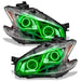 Nissan Maxima headlights with green LED halo rings.