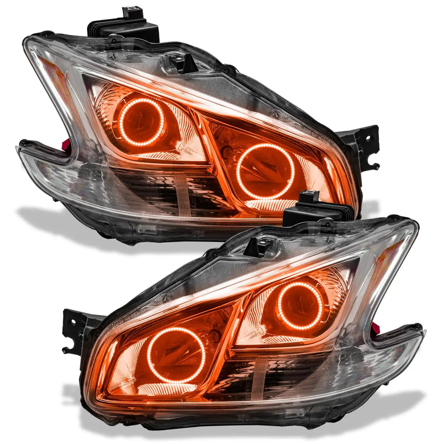 Nissan Maxima headlights with amber LED halo rings.