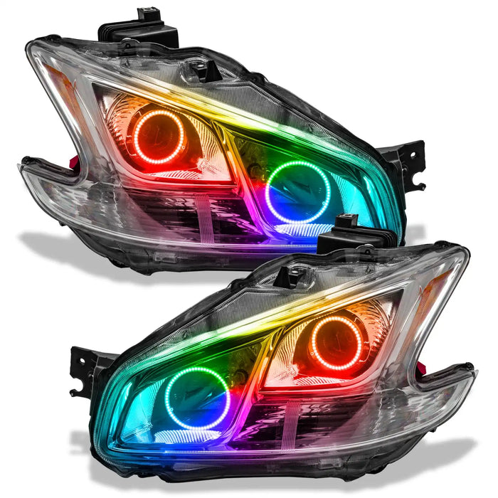 Nissan Maxima headlights with ColorSHIFT LED halo rings.
