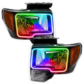 Ford F-150 headlights with ColorSHIFT LED halo rings.